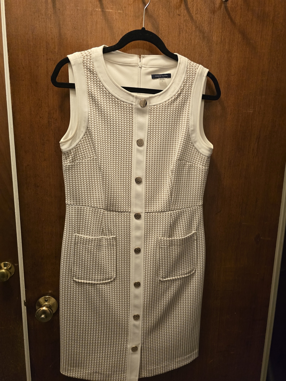 Tommy Hilfiger Cream Sleeveless Textured Button-Front Midi Dress